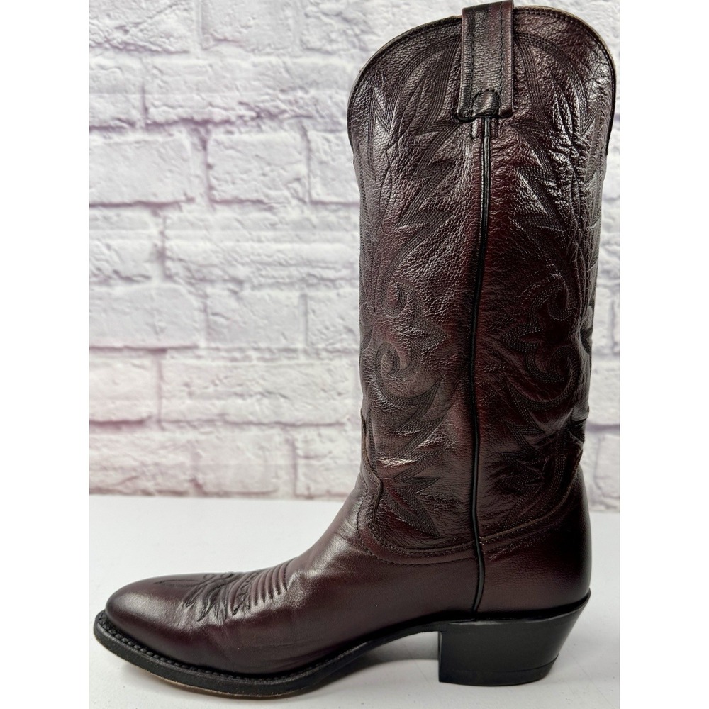 Vintage Dan Post Burgundy Nappa Mens 9 Cowboy Boots 16773 Western Leather Box - Picture 6 of 12